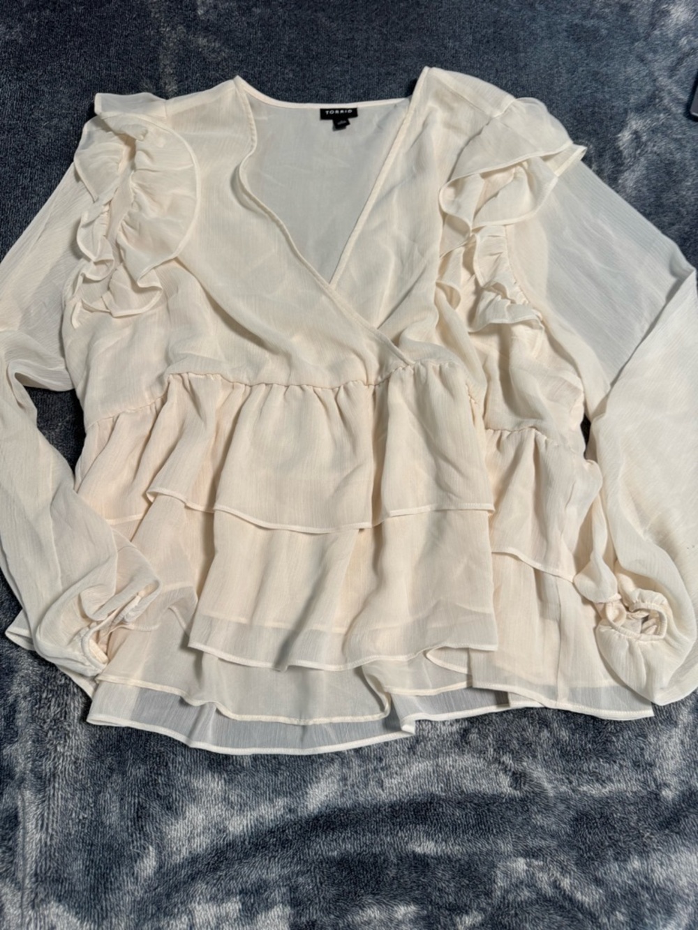 torrid Ivory Ruffle Peplum Wrap Blouse